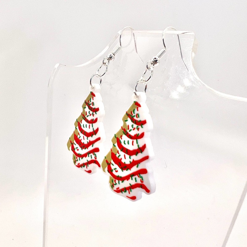 Lil Debbie Tree Cake Earrings - Christmas Earrings - Xmas Earrings - Snack Earri - Picture 2 of 8